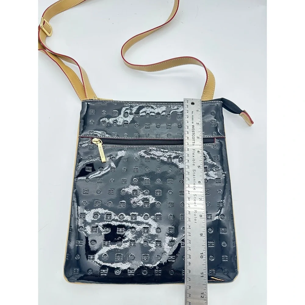 Arcadia Crossbody Bag Women Black Patent Leather Embossed Logo Made in Italy
